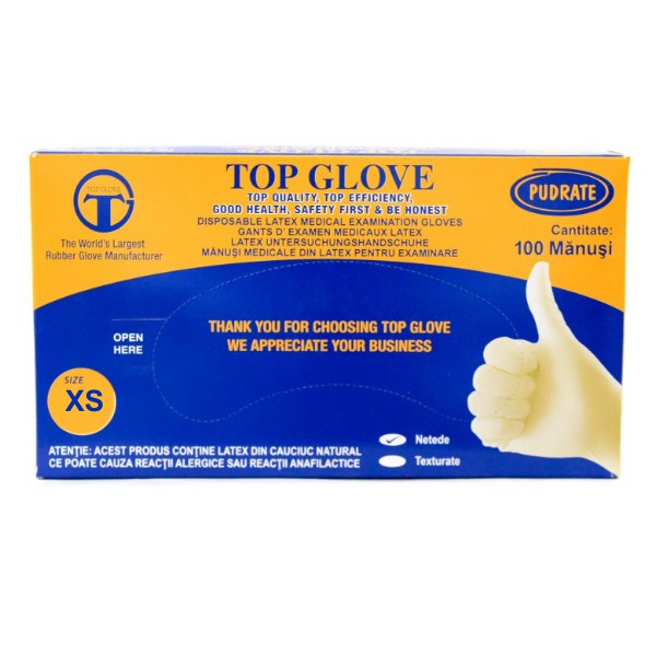 Manusi din latex Roval Med, Marimea XS, 100 bucati, Top Glove