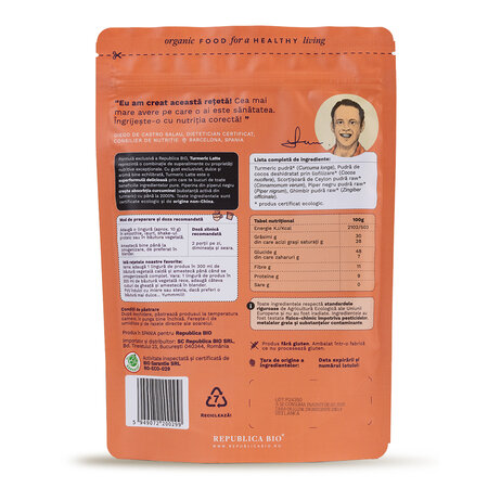 Pulbere ecologica Turmeric Latte, 200 g, Republica Bio 701876