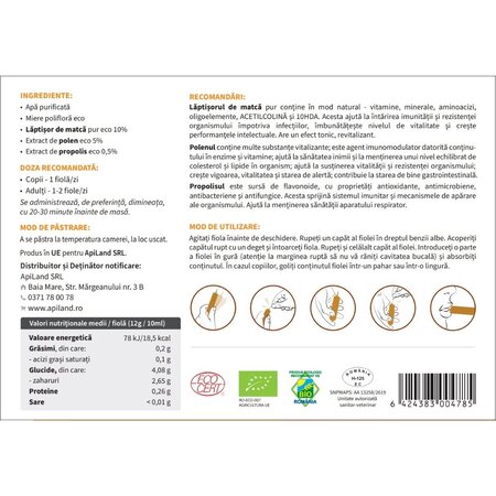 Tonicul apicultorului Bio, 10 fiole, Apiland 700747