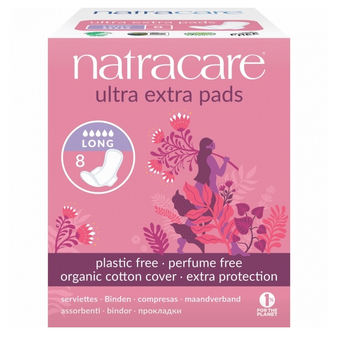 Absorbante de noapte Ultra Extra Long (5 picaturi), 8 bucati, Natracare