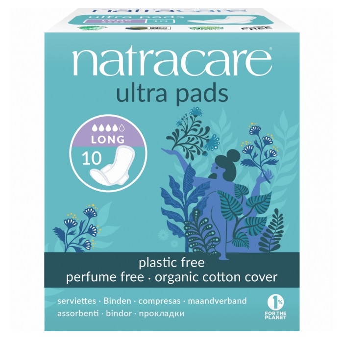 Absorbante cu aripioare Ultra Pads Long, 10 bucati, Natracare