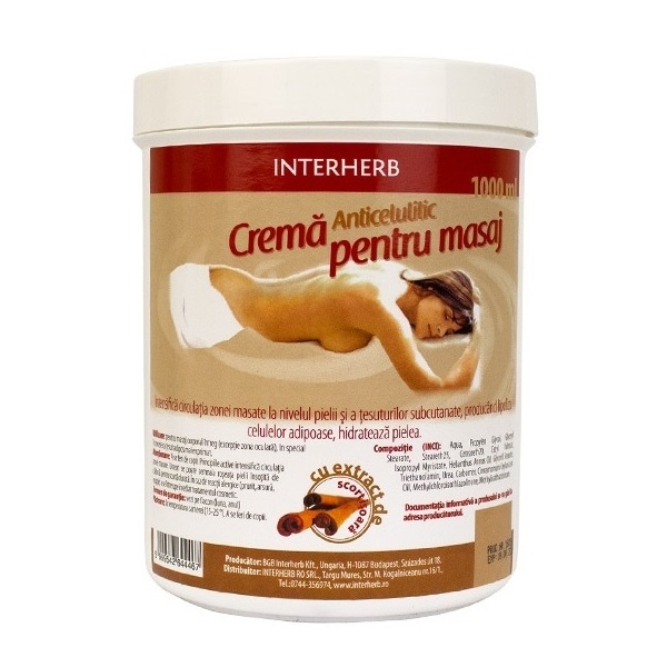 Crema de masaj anticelulitica cu scortisoara, 1000 ml, Interherb