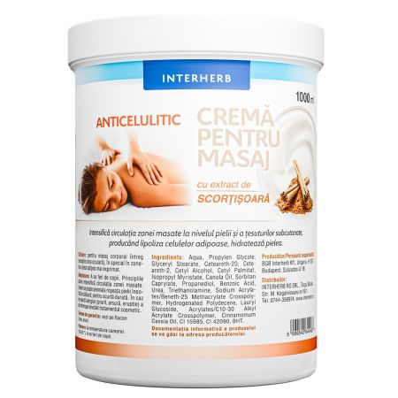 Crema anticelulitica pentru masaj, 1000 ml, Interherb