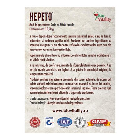 Hepeto, 30 capsule, Bio Vitality 703938