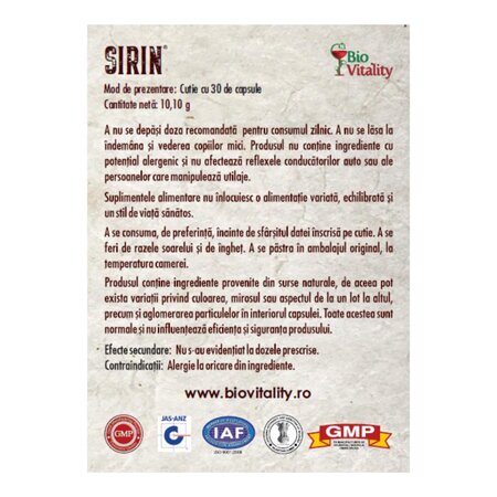 Sirin, 30 capsule, Bio Vitality 703979