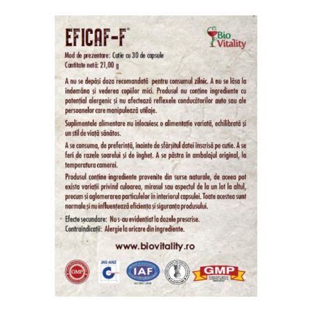 Eficaf-F, 30 capsule, Bio Vitality 703888