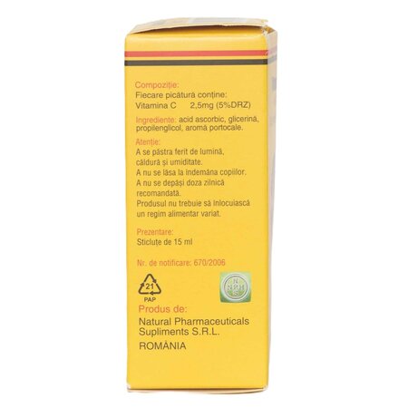 Vitamina C natural picaturi, 15 ml, Natural Pharmaceuticals 704624