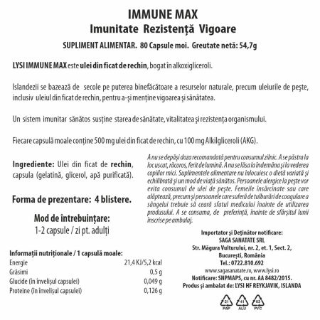 Ulei din ficat de rechin Immune Max, 80 capsule moi, Lysi 703443