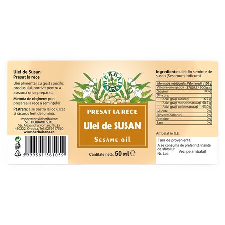 Ulei de susan, 50 ml, Herbavit 705355