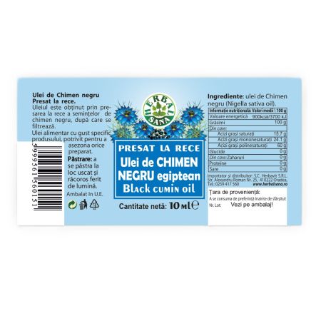 Ulei de chimen negru egiptean, 10 ml, Herbavit 705290