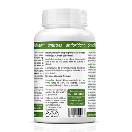 SuperFood vegan cu alge si germeni BioGreens, 120 capsule, Zenyth 623021