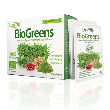 BioGreens SuperFood Organic cu germeni, alge si lastari, 28 plicuri, Zenyth 700196