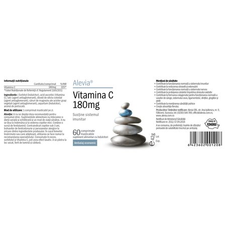 Vitamina C, 180 mg, 60 comprimate masticabile, Alevia 699174