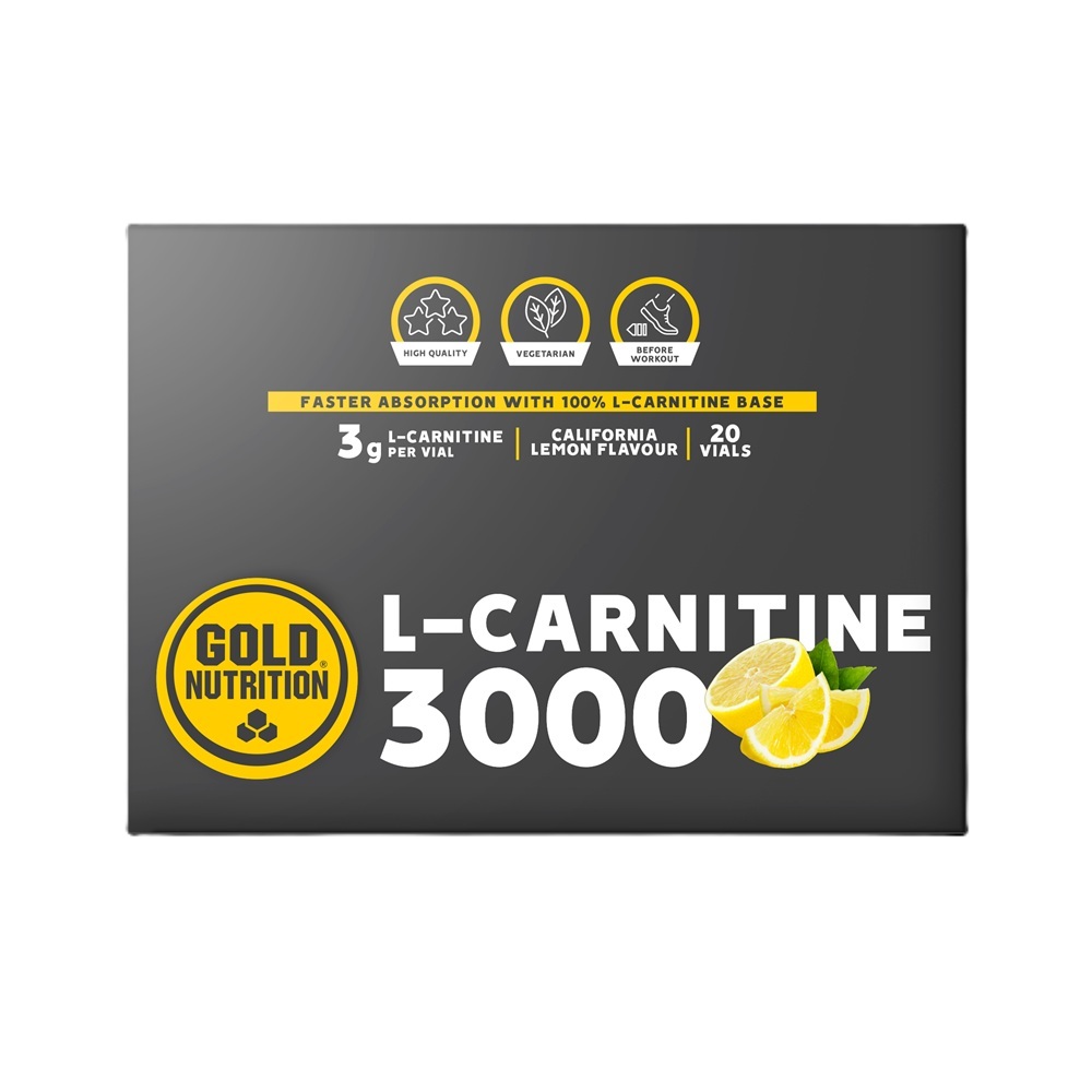 L-Carnitine cu aroma de lamaie, 3000 mg, 20 fiole, Gold Nutrition