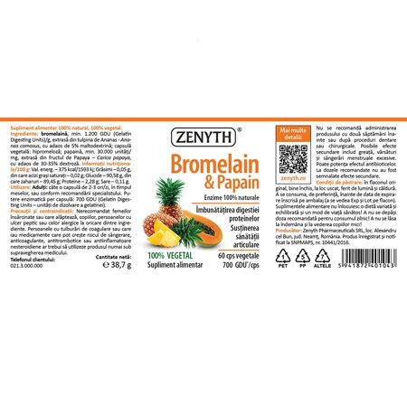 Enzime digestive Bromelain & Papain, 60 capsule, Zenyth 702907