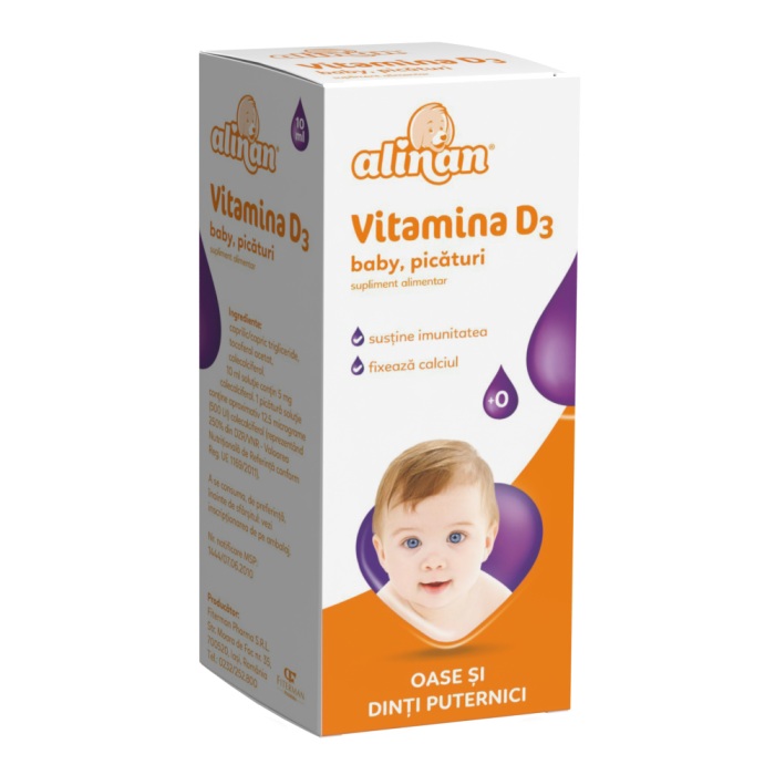 Vitamina D3 picaturi pentru copii Alinan, 10 ml, Fiterman