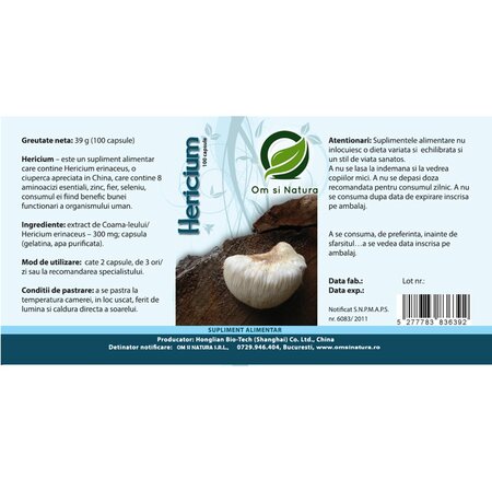 Hericium, 100 de capsule, Om si Natura 714473