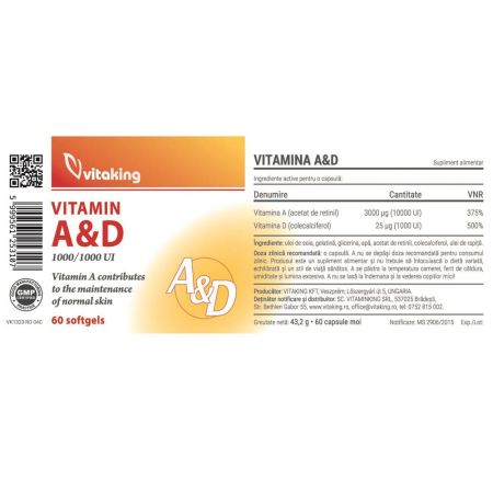 Viamina A si D, 60 capsule, Vitaking 596024