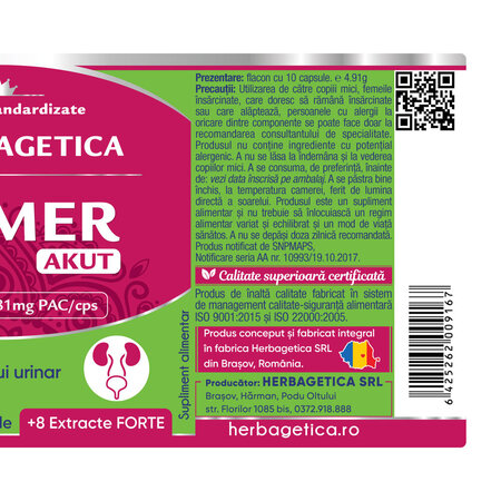 Urimer Akut, 10 capsule, Herbagetica 689034