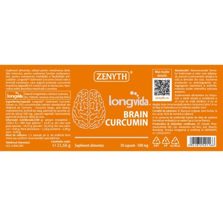 Longvida Brain Curcumin, 500 mg, 30 capsule, Zenyth 701610