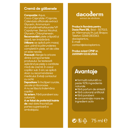 Crema de galbenele Dacoderm, 75 ml, Dacia Plant 593854