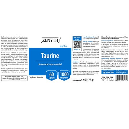 Taurine, 1000 mg, 60 capsule 702530