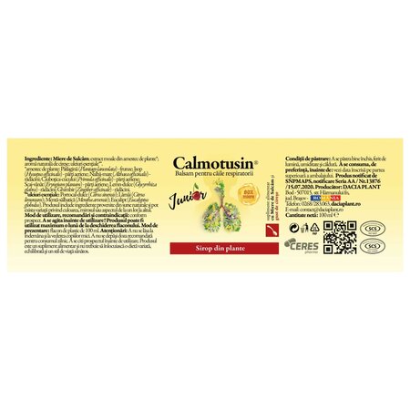 Sirop cu gust de cirese Calmotusin Junior, 100 ml, Dacia Plant 731189