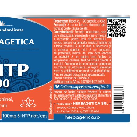 5-HTP 100, 120 capsule, Herbagetica 688556