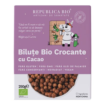 Bilute bio crocante de ciocolata fara gluten, 250 g, Republica BIO