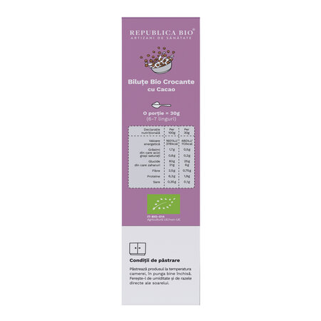 Bilute bio crocante cu cacao, 250 g, Republica BIO 682016