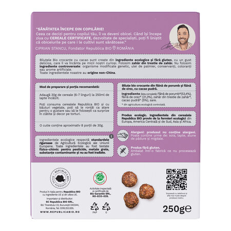 Bilute bio crocante cu cacao, 250 g, Republica BIO 682014