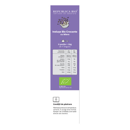 Ineluse Bio crocante cu miere fara gluten, 250 g, Republica BIO 684551