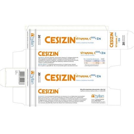 Vitamina C 1000 + Zn Cesizin, 20 comprimate efervescente, Hyllan 702803