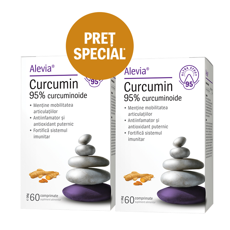Curcumin 95% curcuminoide 60 comprimate, 1+1 pret special, Alevia