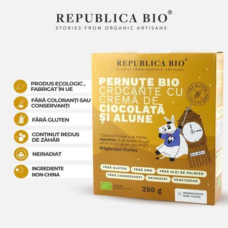 Pernute Bio crocante cu crema de ciocolata fara gluten, 250 g, Republica Bio 610190