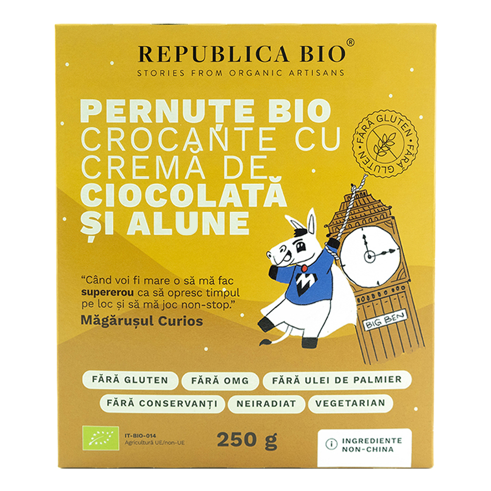 Pernute Bio crocante cu crema de ciocolata fara gluten, 250 g, Republica Bio