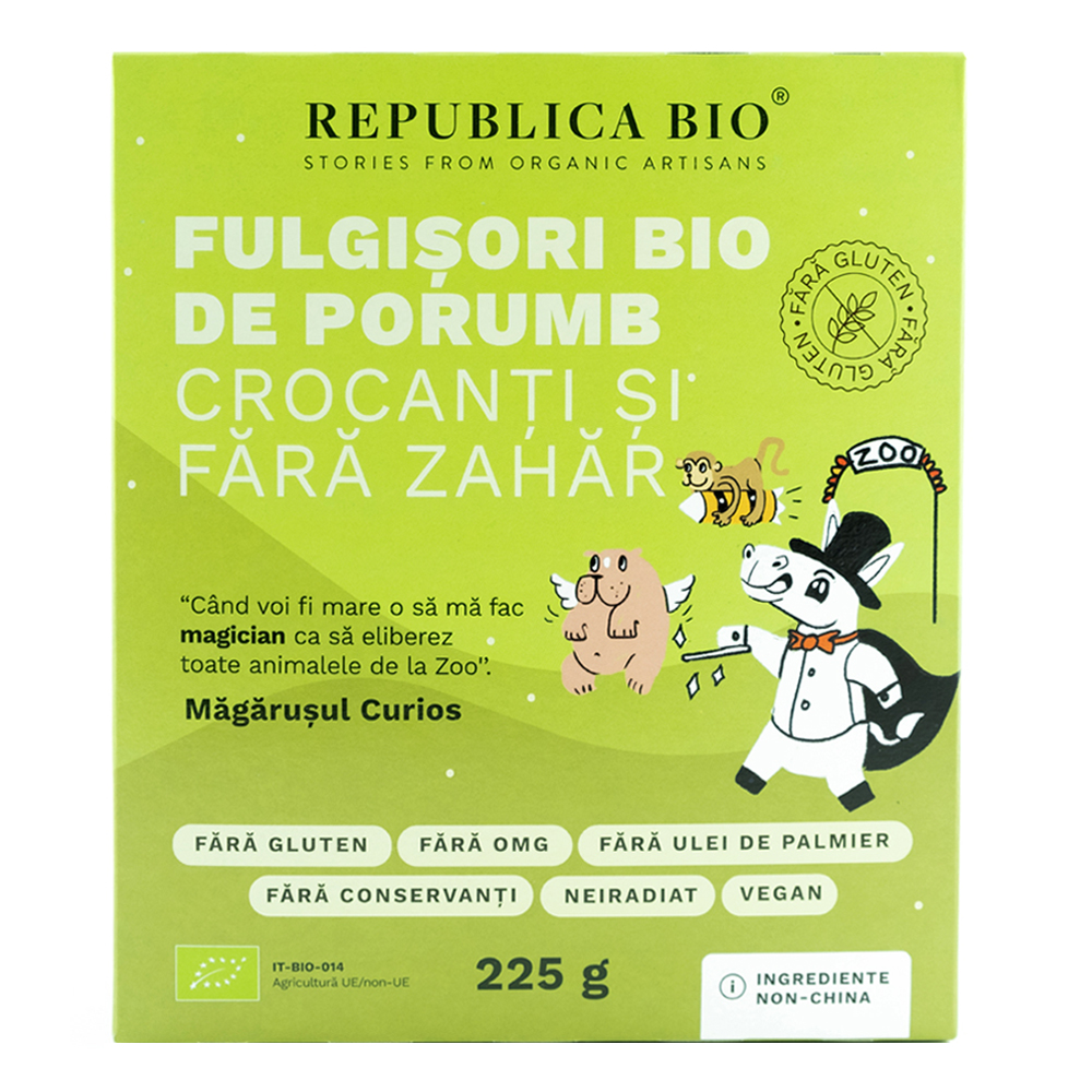 Fulgisori Bio de porumb fara zahar si fara gluten, 225 g, Republica Bio