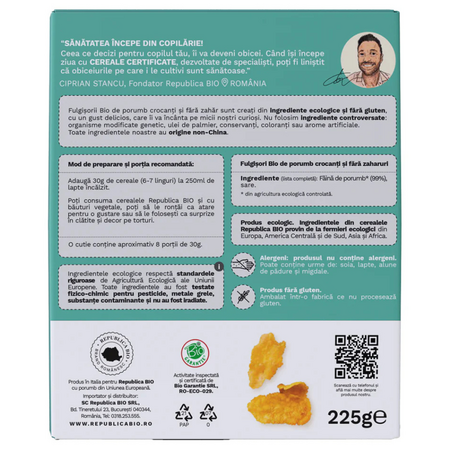 Fulgisori bio de porumb crocanti, 225 g, Republica Bio 734538