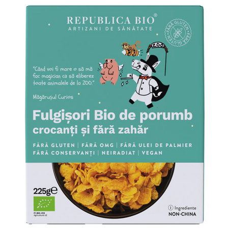 Fulgisori Bio de porumb fara zahar si fara gluten, 225 g, Republica Bio