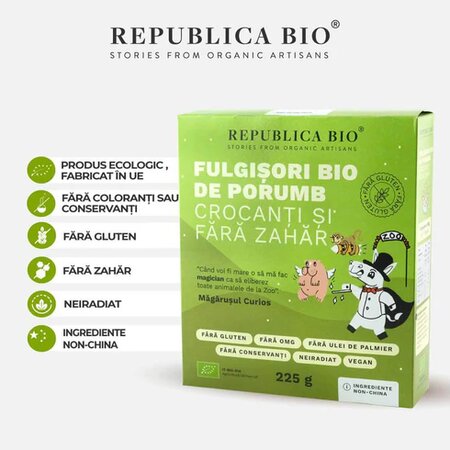 Fulgisori Bio de porumb fara zahar si fara gluten, 225 g, Republica Bio 610182
