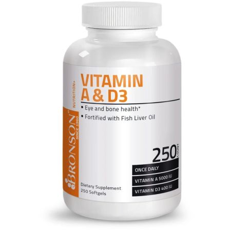 Vitamina A si D Fish Liver Oil, 250 capsule, Bronson Laboratories
