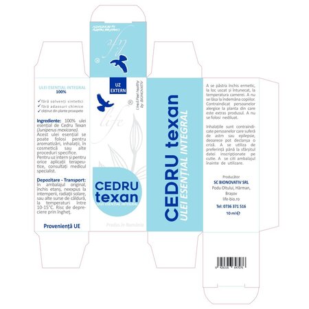 Ulei esential integral de Cedru Texan Life, 10 ml, Bionovativ 705089