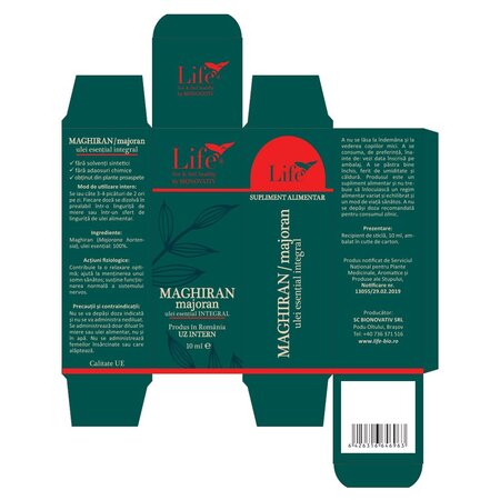 Ulei esential integral de Maghiran Majoran Life, 10 ml, Bionovativ 705438