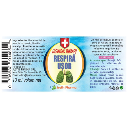 Ulei esential Essential Therapy Respira Usor, 10 ml, Justin Pharma 722266