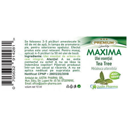 Uelei estentia de Tea Tree Maxima, 10 ml, Justin Pharma 721991