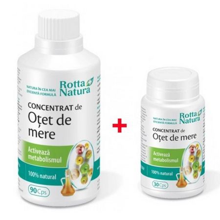 Pachet Concentrat de otet de mere, 90 + 30 capsule, Rotta Natura