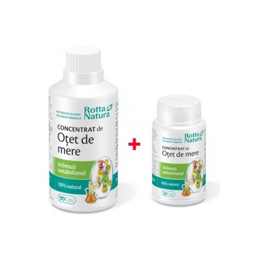 Pachet Concentrat de otet de mere, 90 capsule + 30 capsule, Rotta Natura