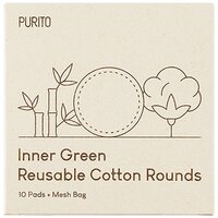 Dischete demachiante textile reutilizabile si saculet de depozitare Inner Green, 10 bucati, Purito