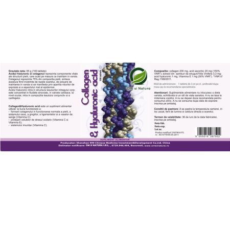 Colagen si acid hialuronic, 100 de tablete, Om si Natura 715335