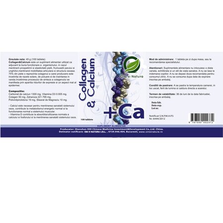 Colagen si calciu, 100 de tablete, Om si Natura 714443